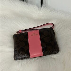 Coach Signature Brown and Pink Wristlet